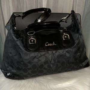Coach Ashley Signature Black On Black Canvas Sateen Large Satchel Handbag